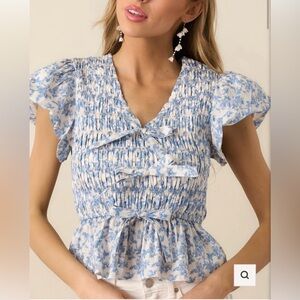 Entro Blue and White Floral Blouse